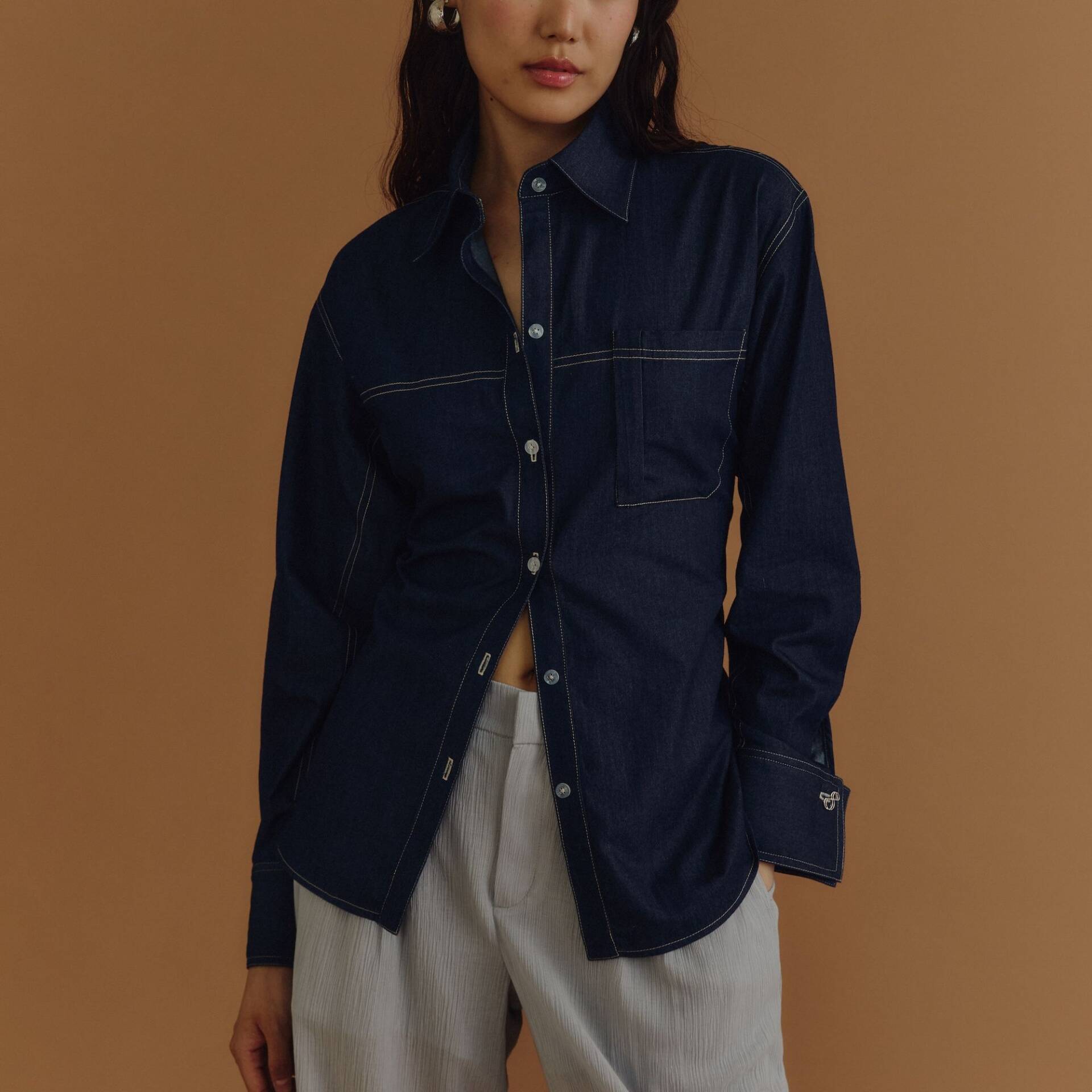 Oversized SHIRT BUTTON Lightweight Denim Cotton (Back Adjustable Button)