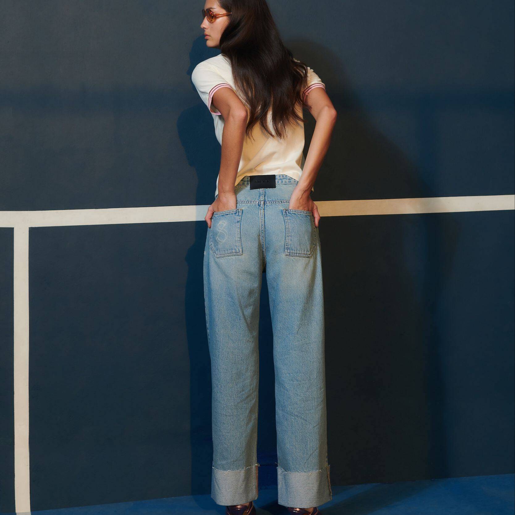 JEANS CUFF Mid-Rise Waist Light Blue