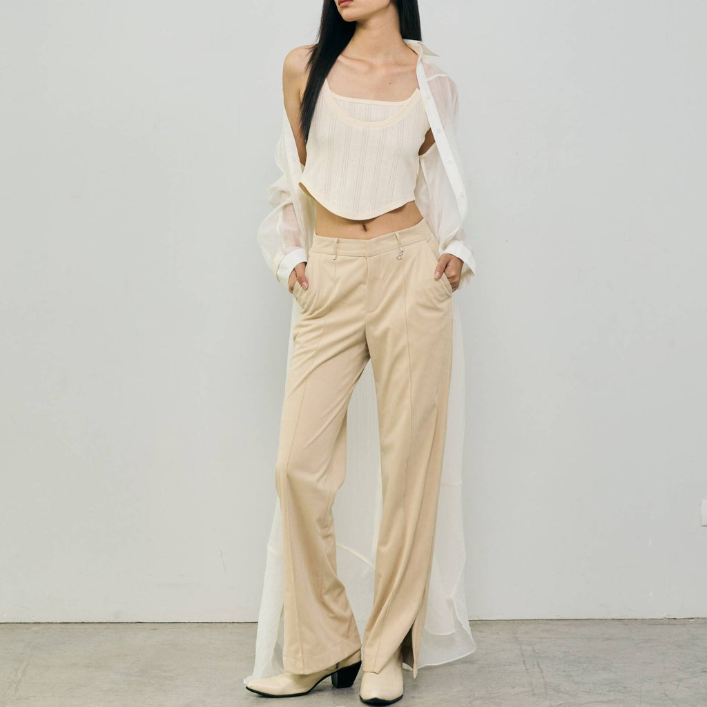 PANTS V FW24 Suede or Wool Cream Mid-Rise