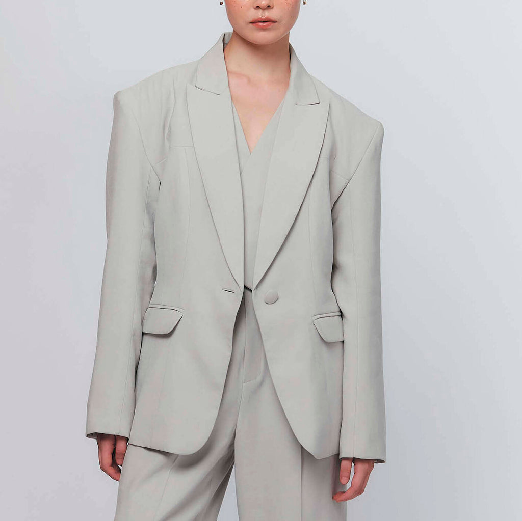 BLAZER FW23 Overstated Shoulders, Body Slim-Fit Light Grey