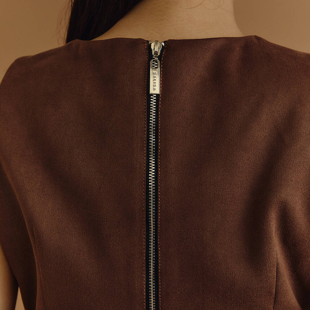 U-NECK DRESS PF25 Brown Vegan Suede