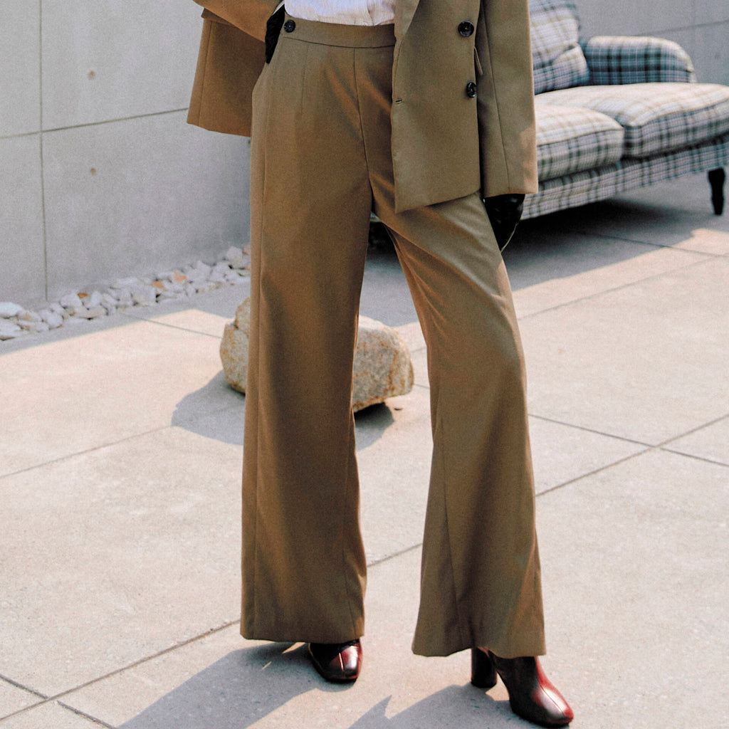 PANTS SS25 BUTTON Pleated (Adjustable Waist) Taupe Wool