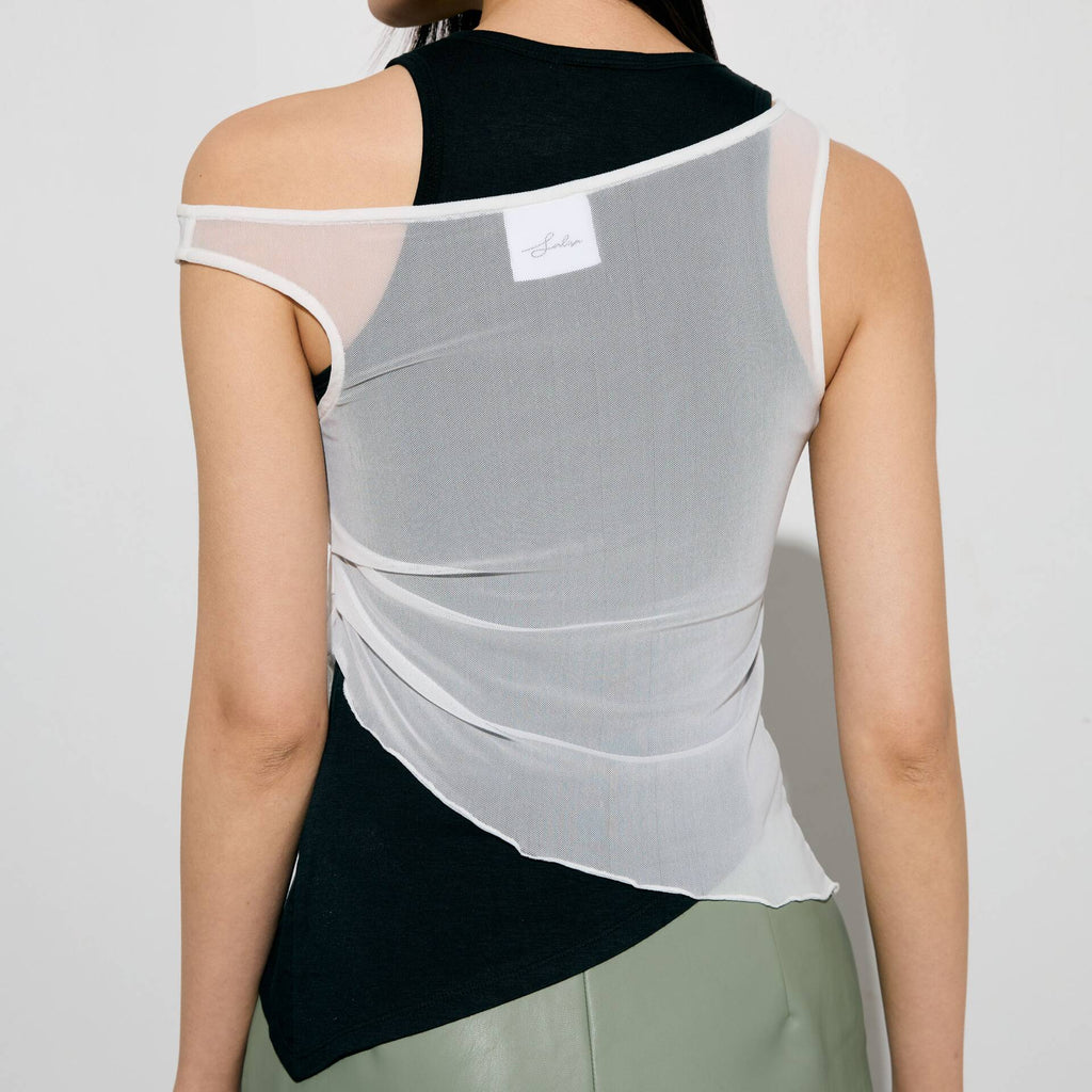 MESH DOUBLE TANK FW24 Jersey Top Black/White