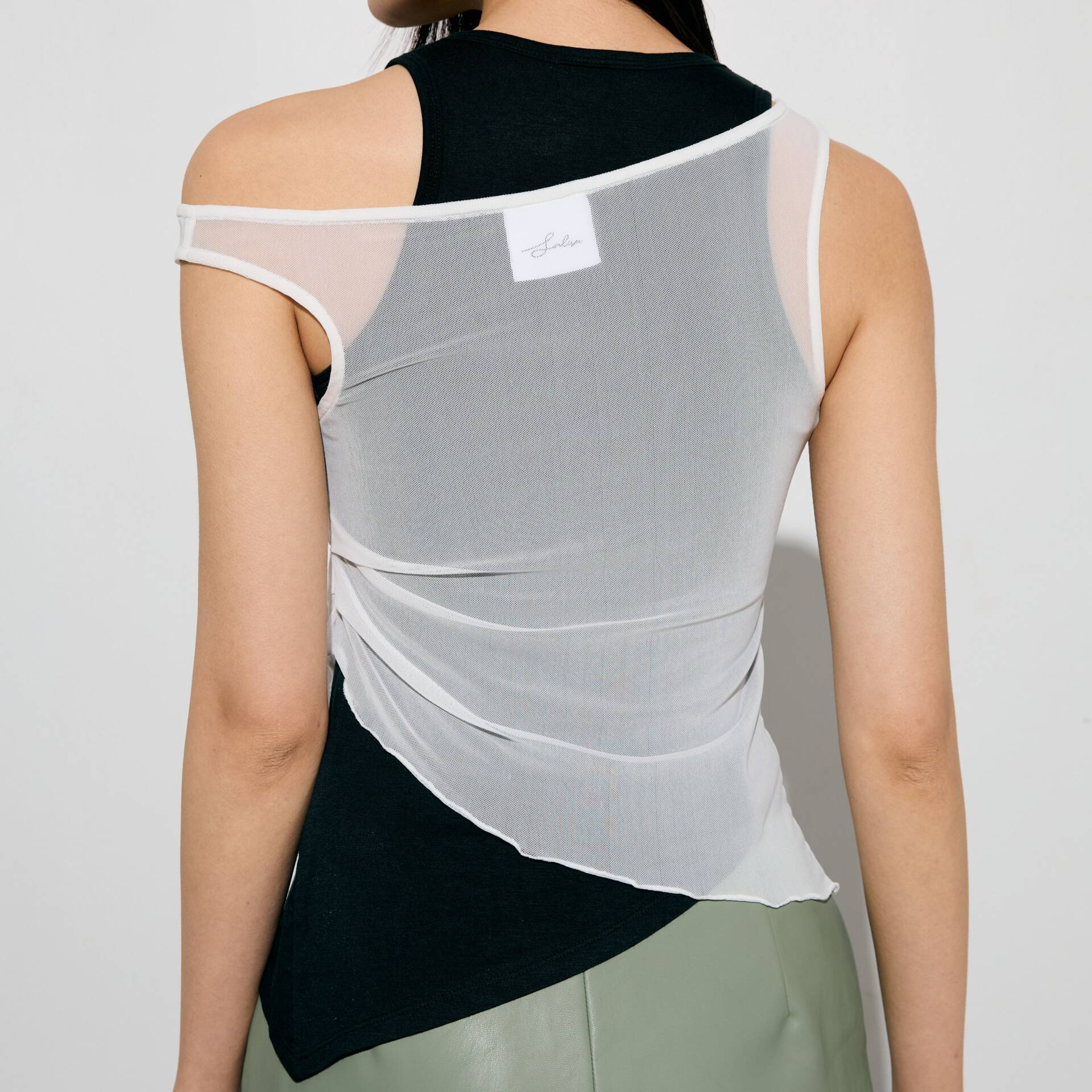 MESH DOUBLE TANK FW24 Jersey Top Black/White