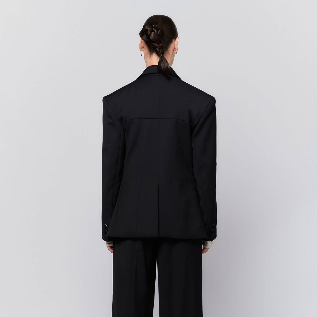 BLAZER FW23 Overstated Shoulders, Body Slim-Fit Black
