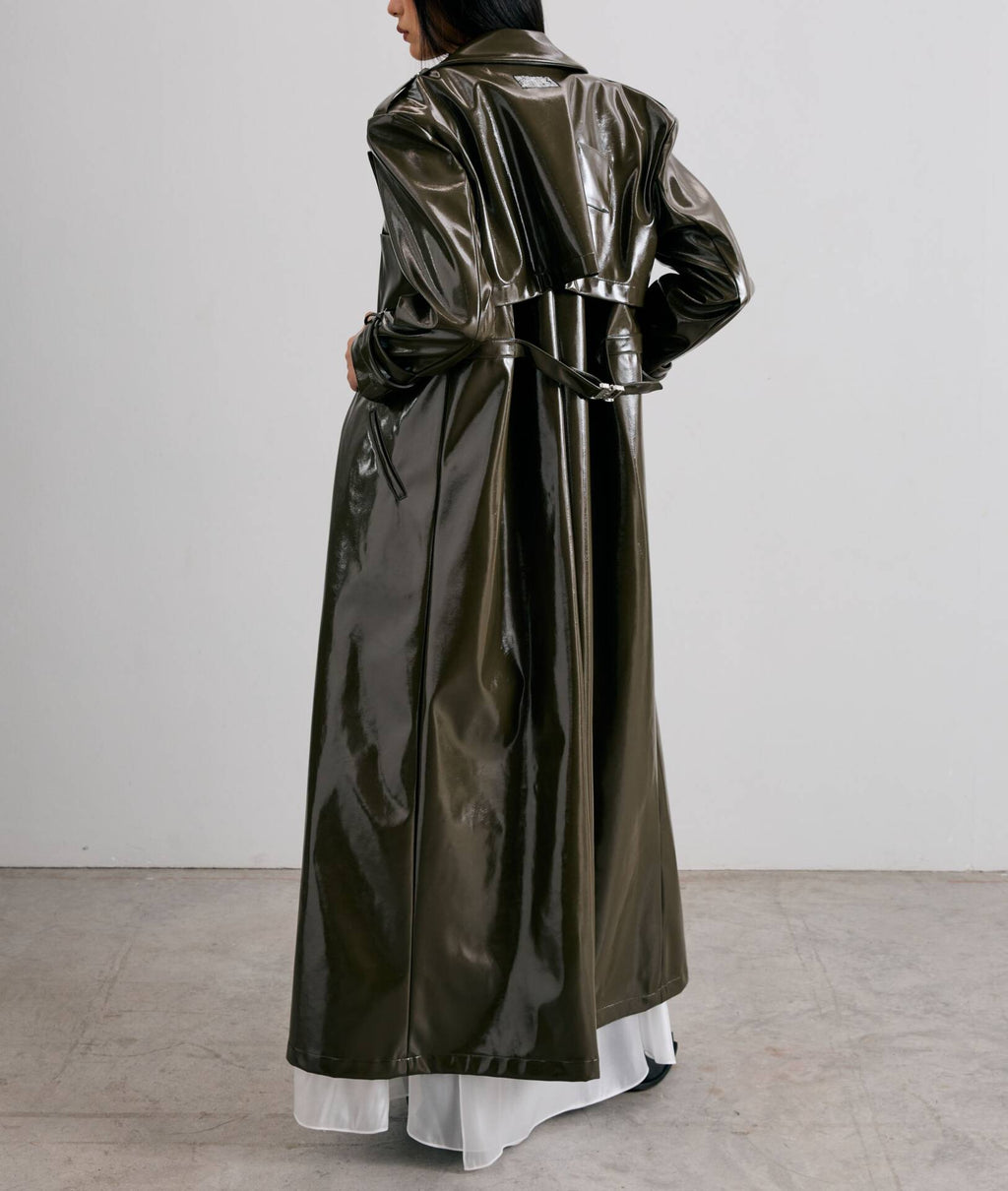 Oversized TRENCH COAT FW24 Dark Green Patent Vegan Leather