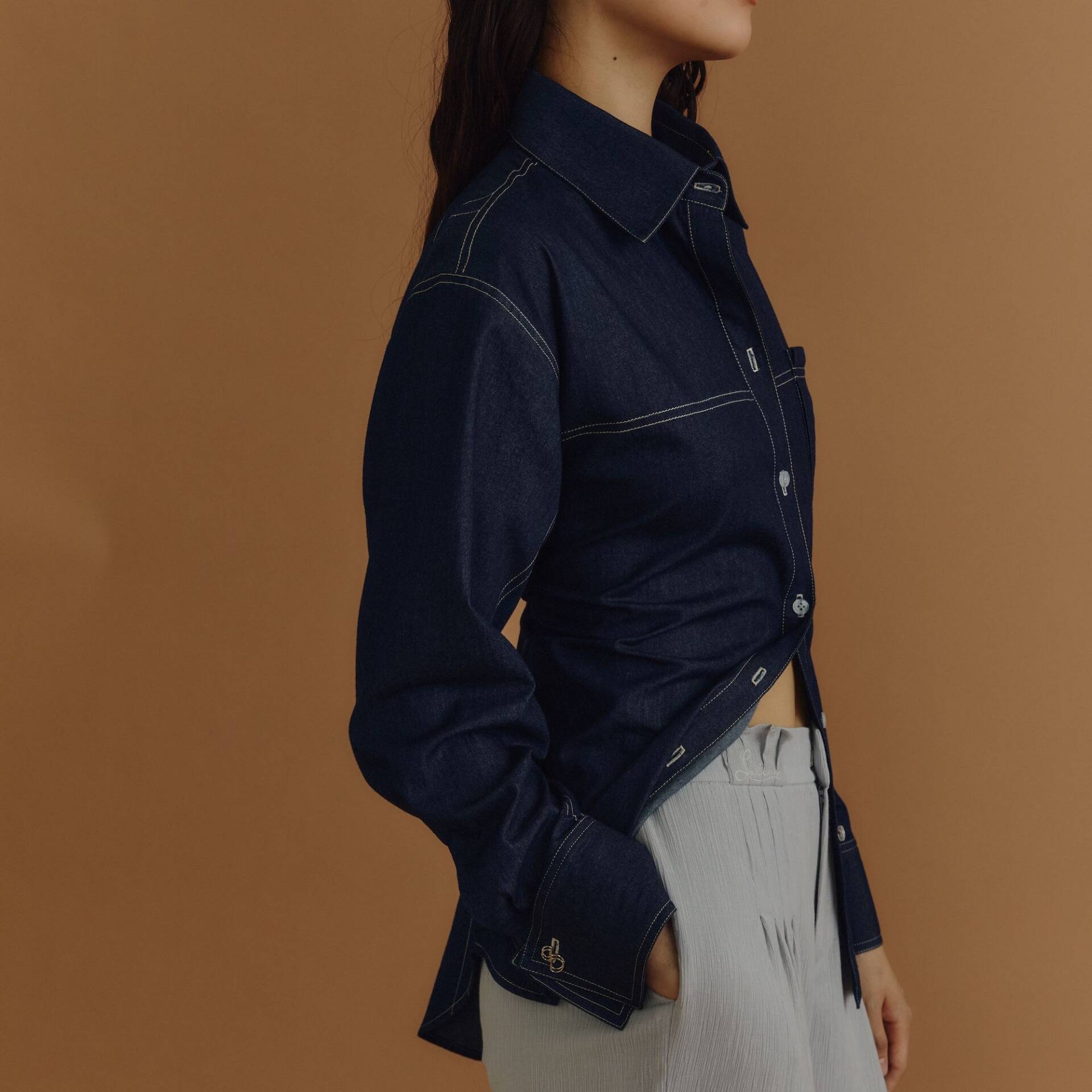 Oversized SHIRT BUTTON Lightweight Denim Cotton (Back Adjustable Button)