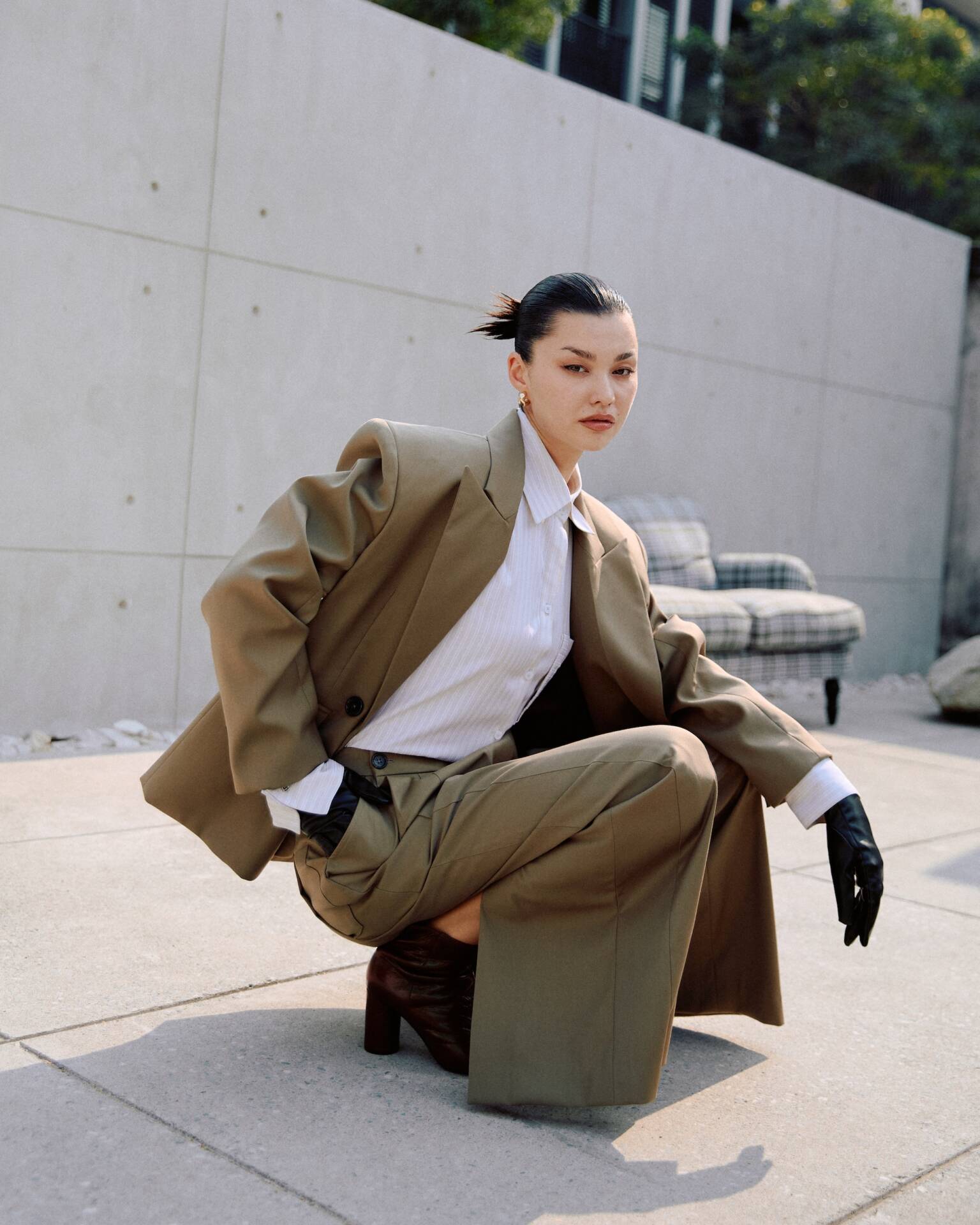 PANTS SS25 BUTTON Pleated (Adjustable Waist) Taupe Wool