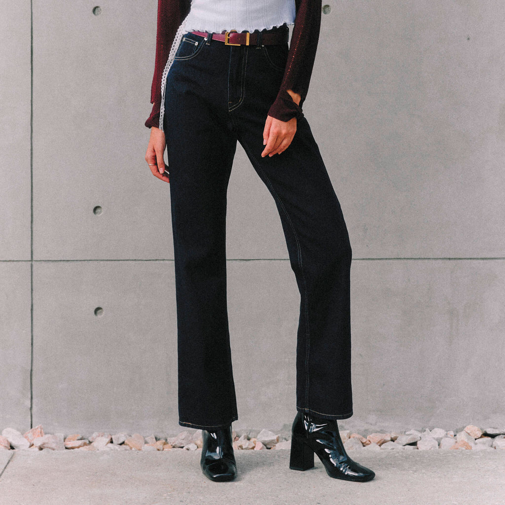 JEANS Flare/Folded High Waist Dark Denim