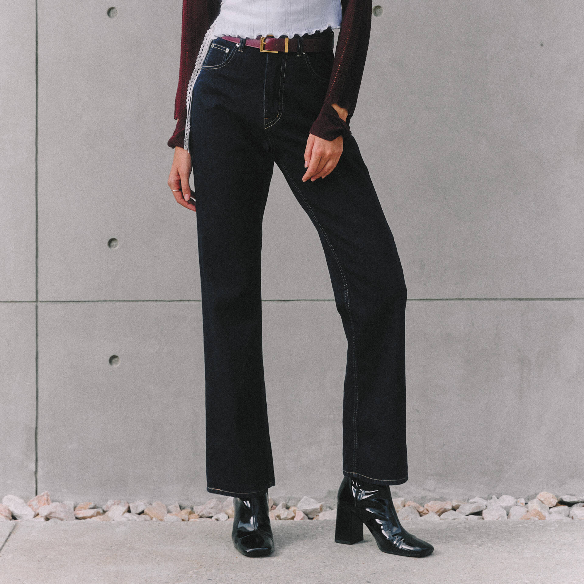 JEANS Flare/Folded High Waist Dark Denim