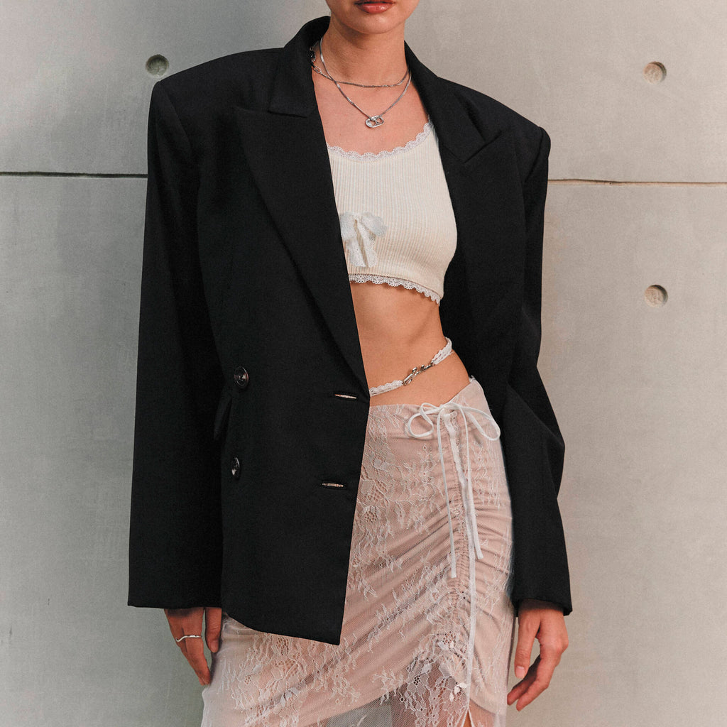 Oversized BLAZER SS25 Wool Double-Breasted, Padded Shoulders