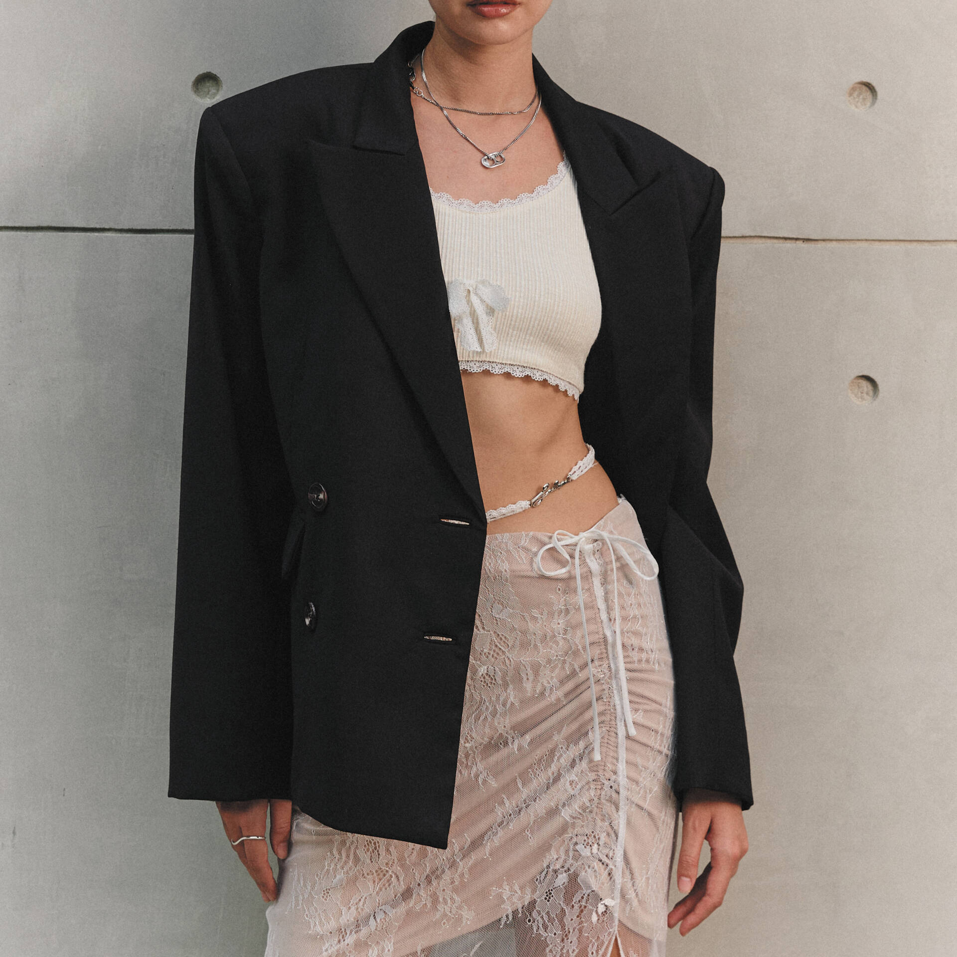 Oversized BLAZER SS25 Wool Double-Breasted, Padded Shoulders
