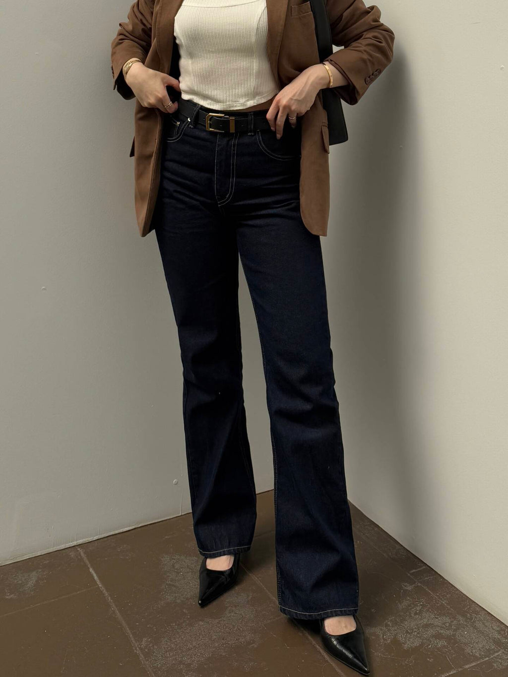 JEANS Flare/Folded High Waist Dark Denim