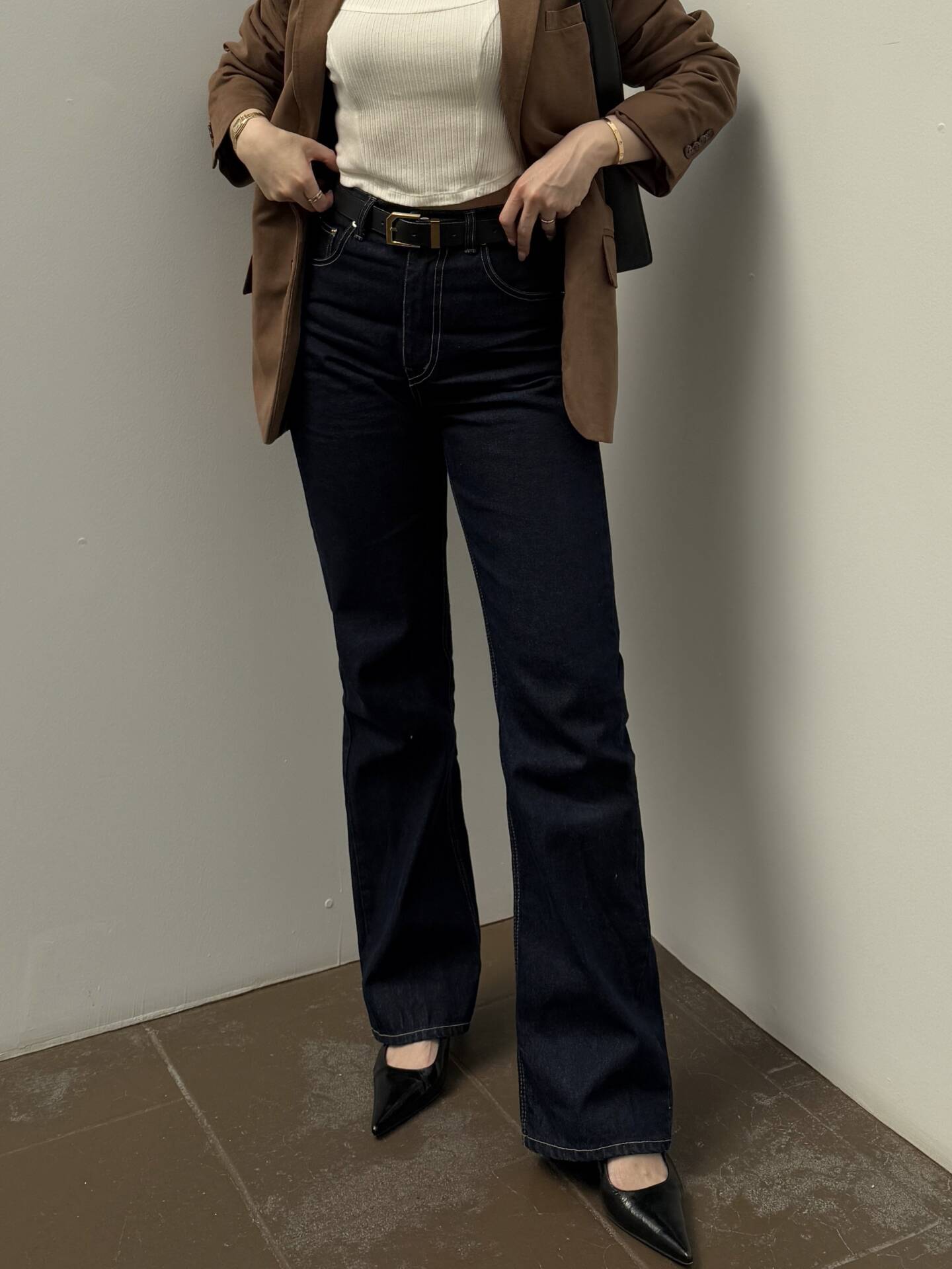 JEANS Flare/Folded High Waist Dark Denim