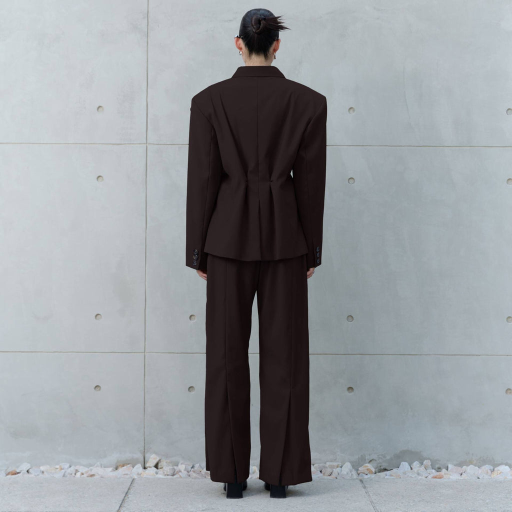 PANTS SS25 BUTTON Pleated (Adjustable Waist) Espresso Wool