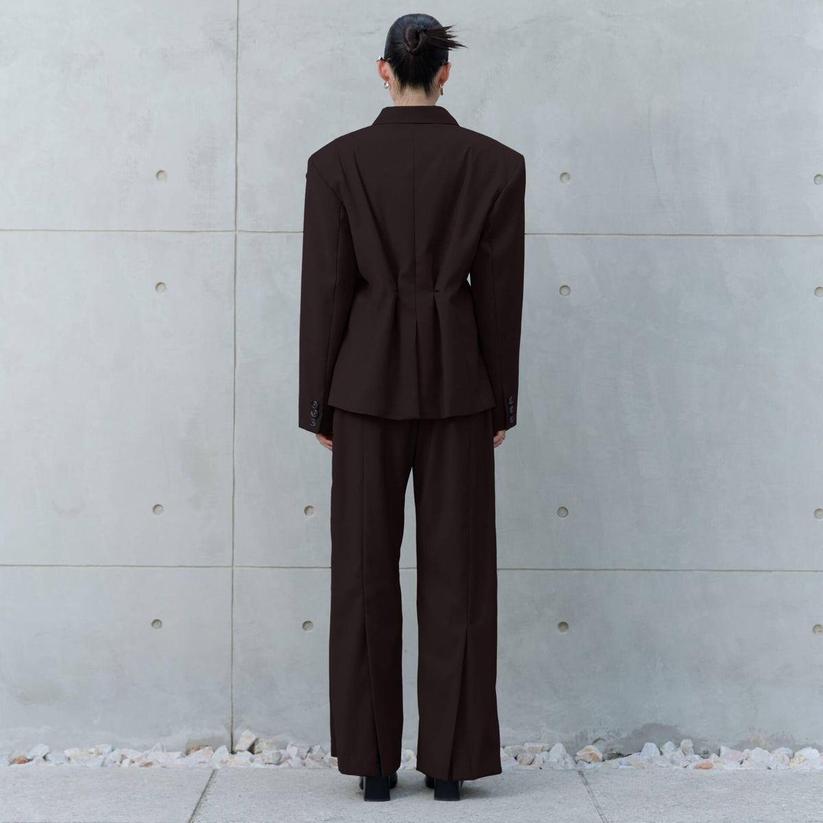 PANTS SS25 BUTTON Pleated (Adjustable Waist) Espresso Wool