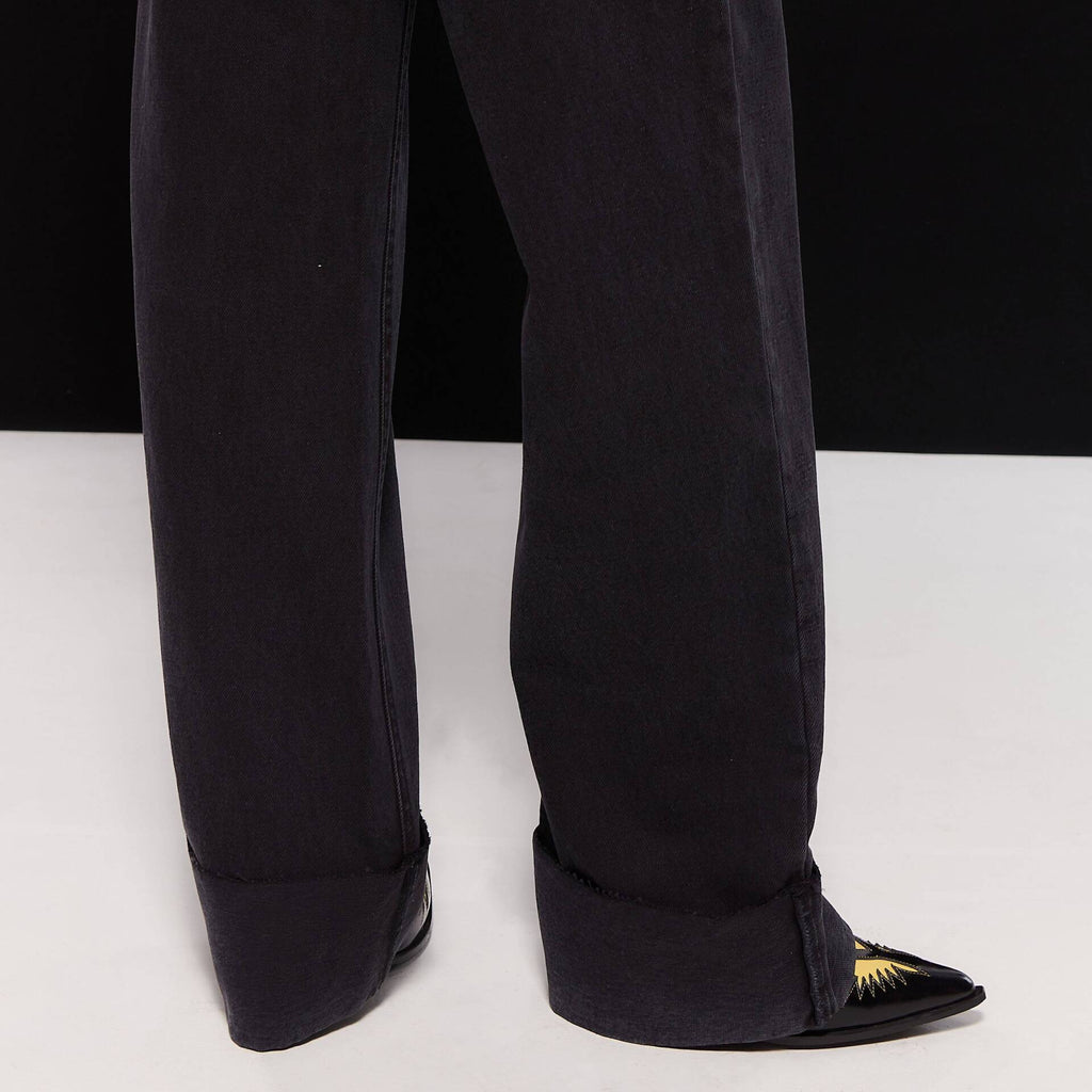 JEANS CUFF Mid-Rise Waist Bleach Black
