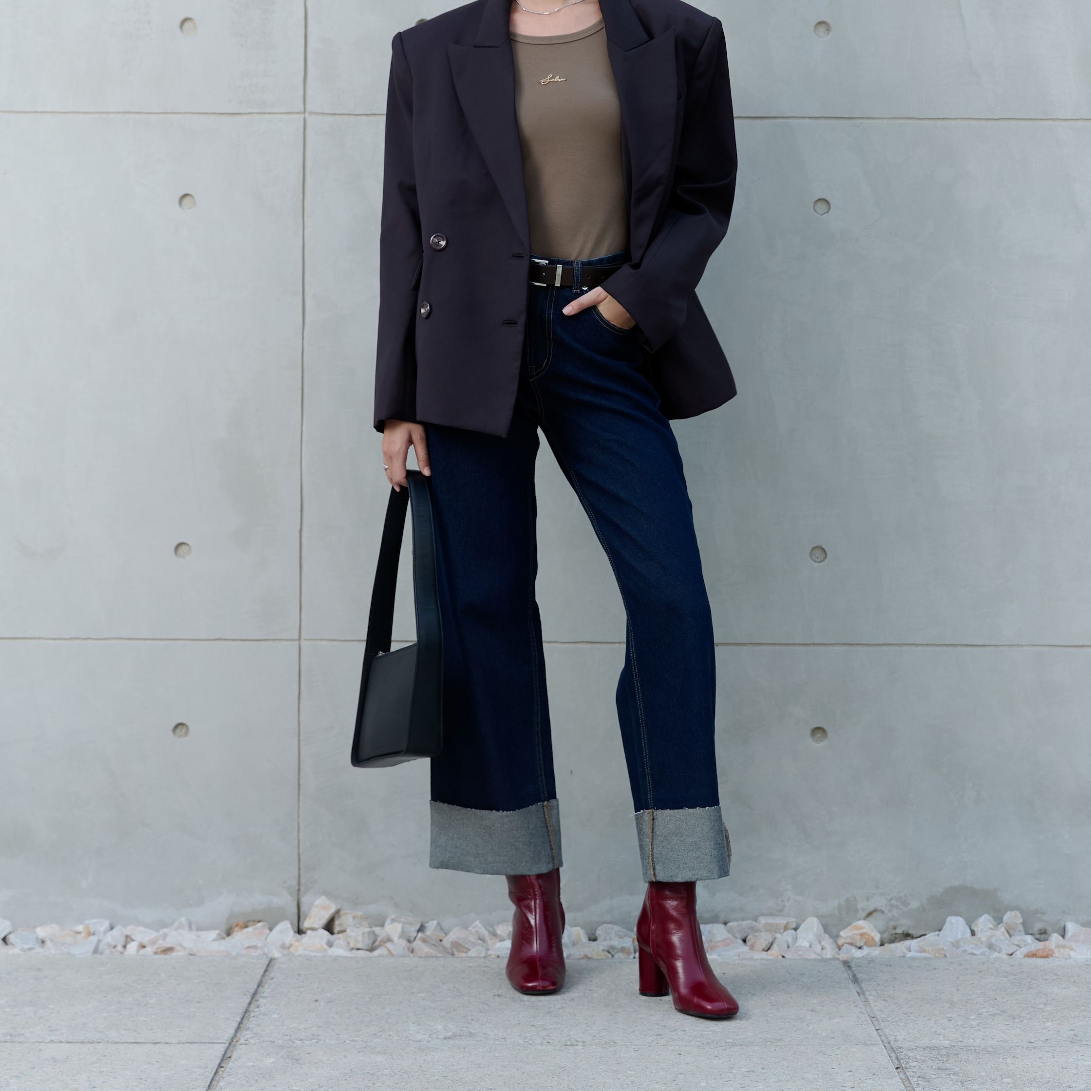JEANS CUFF Mid-Rise Waist Dark Denim