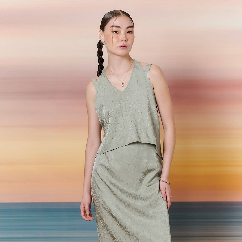 OPEN BACK BLOUSE SAGE GRANITE