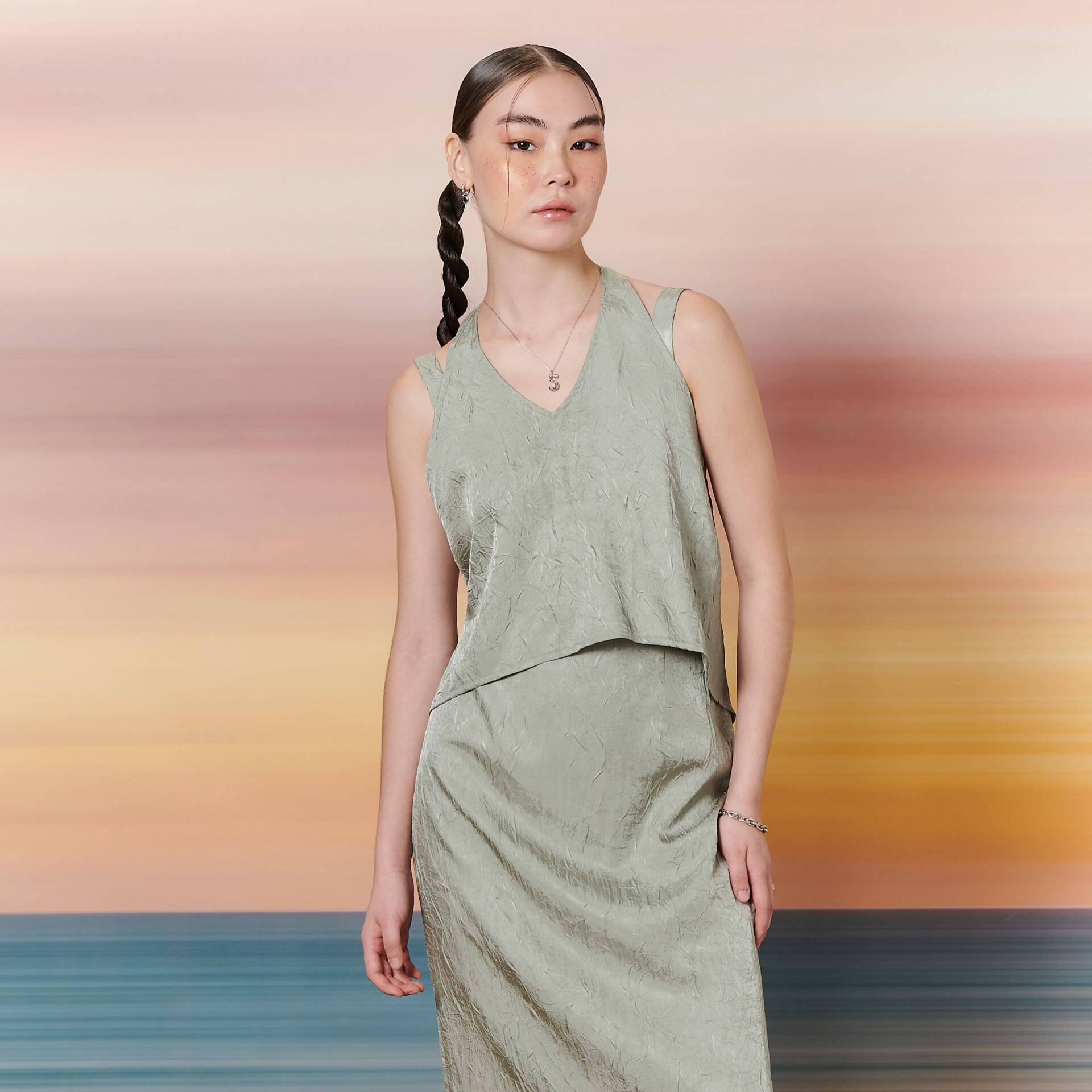 OPEN BACK BLOUSE SAGE GRANITE