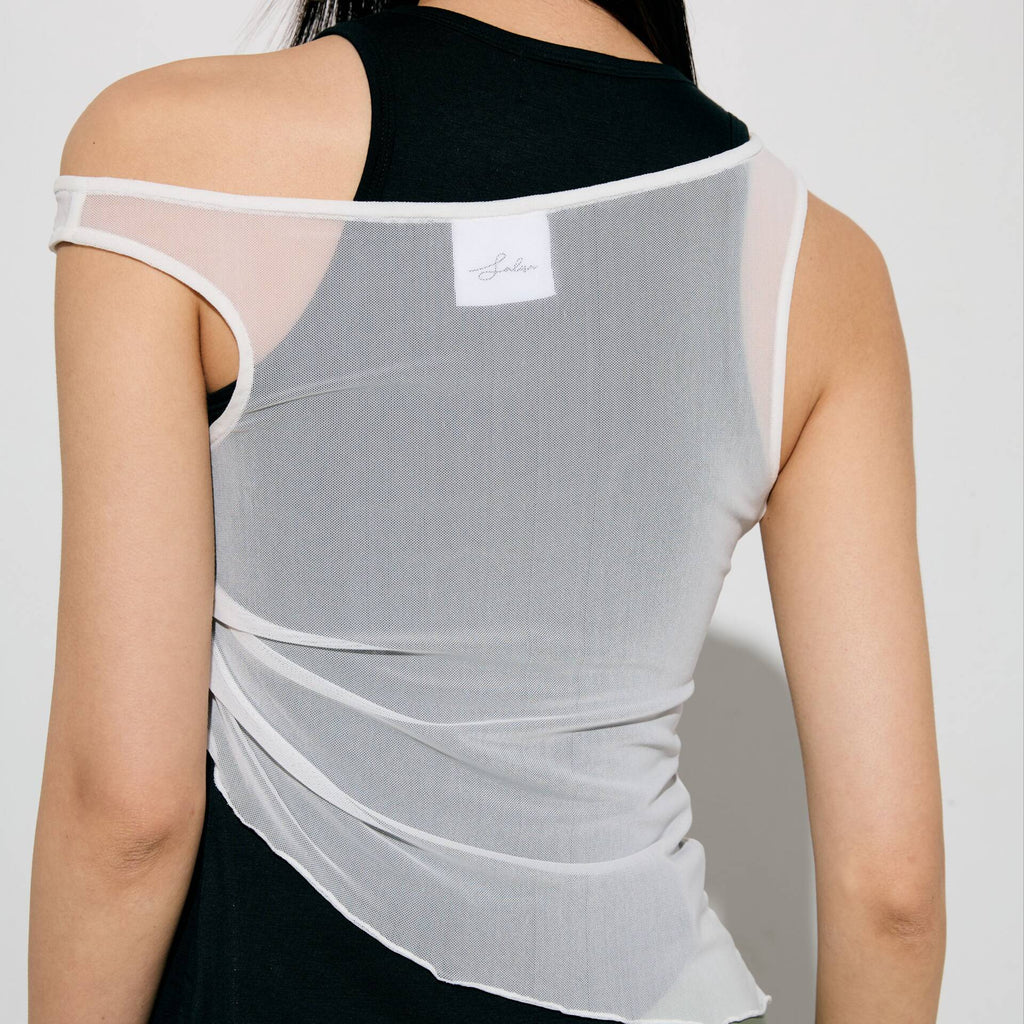 MESH DOUBLE TANK FW24 Jersey Top Black/White