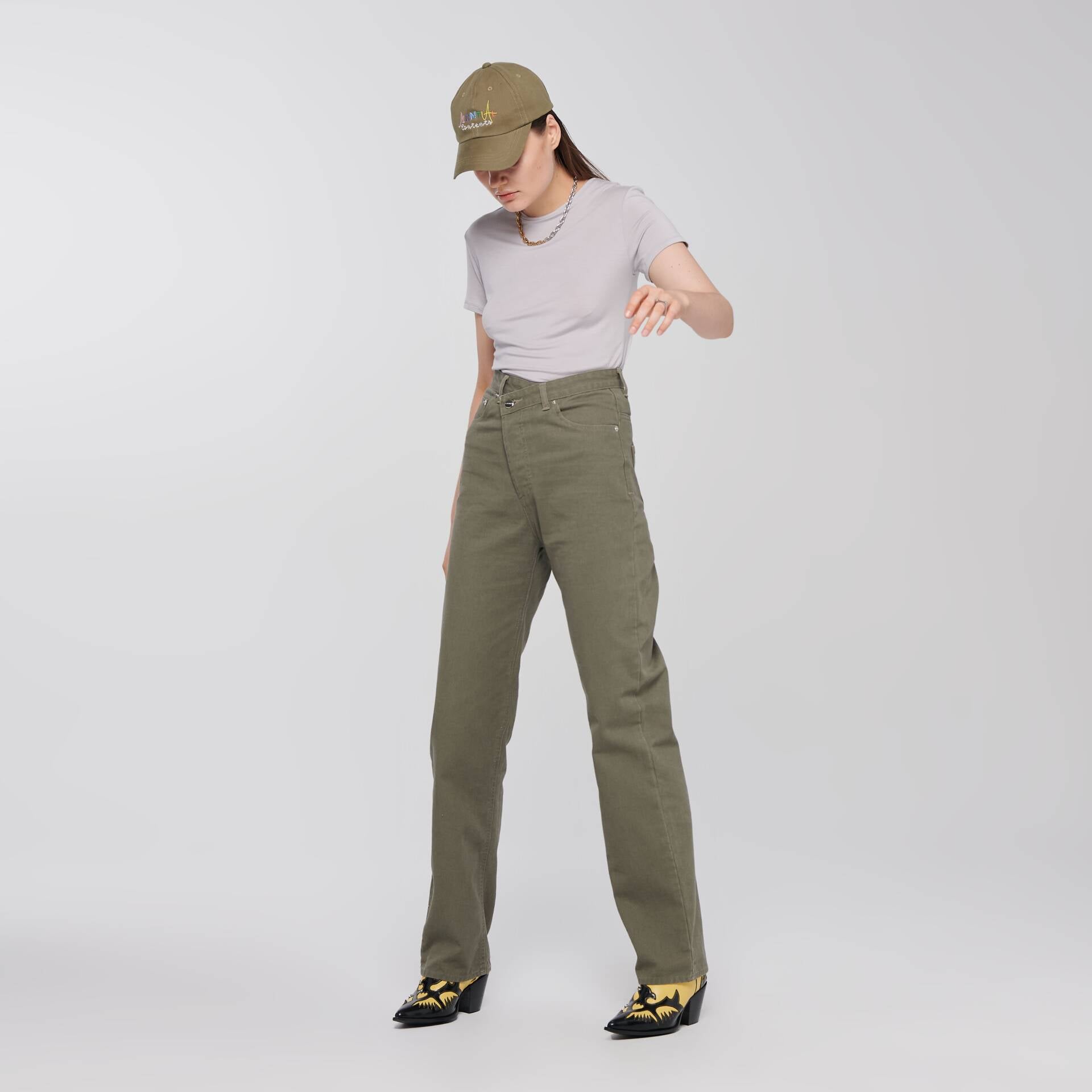 JEANS OVERLAP High Waist Army Green