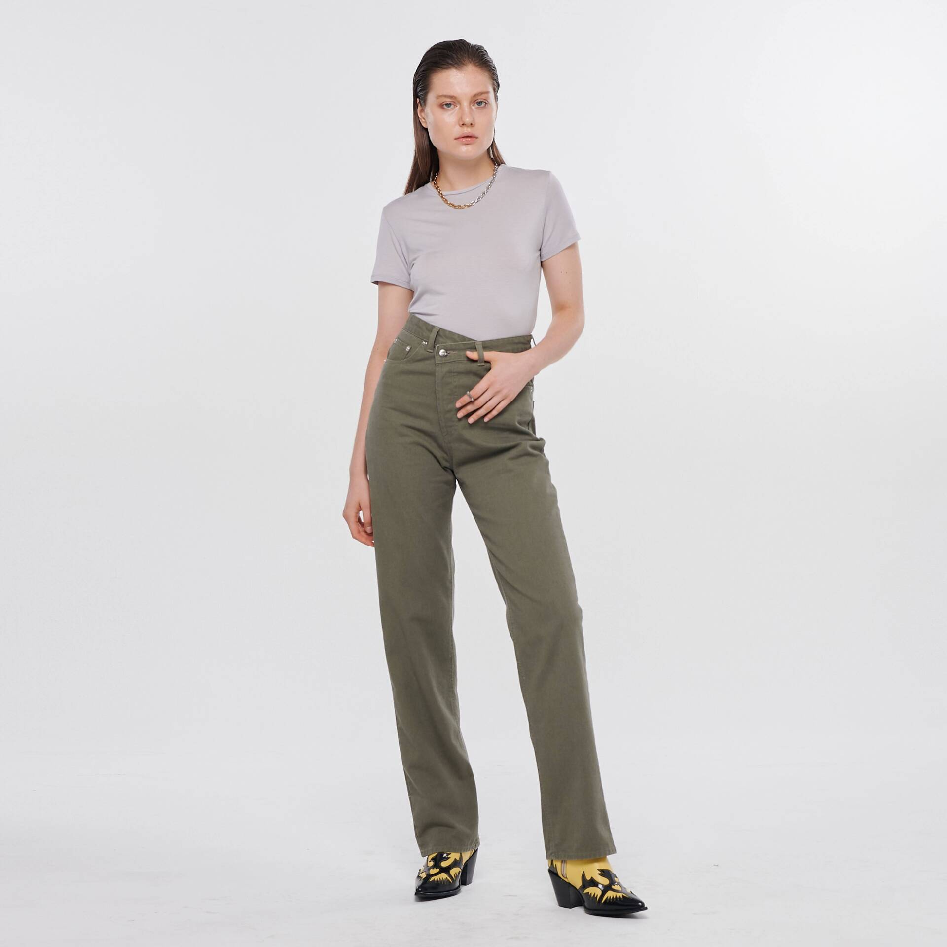 JEANS OVERLAP High Waist Army Green