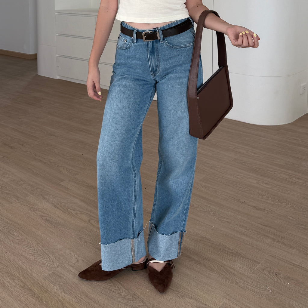 JEANS CUFF Mid-Rise Waist Mid Blue