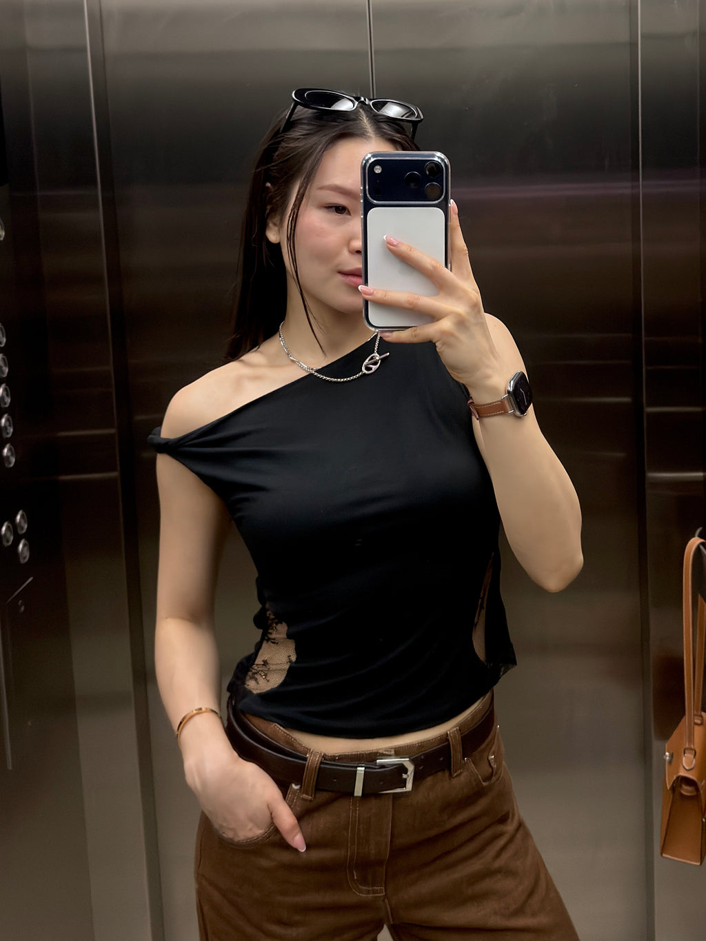 ONE-SHOULDER JERSEY LACE FW25 Black