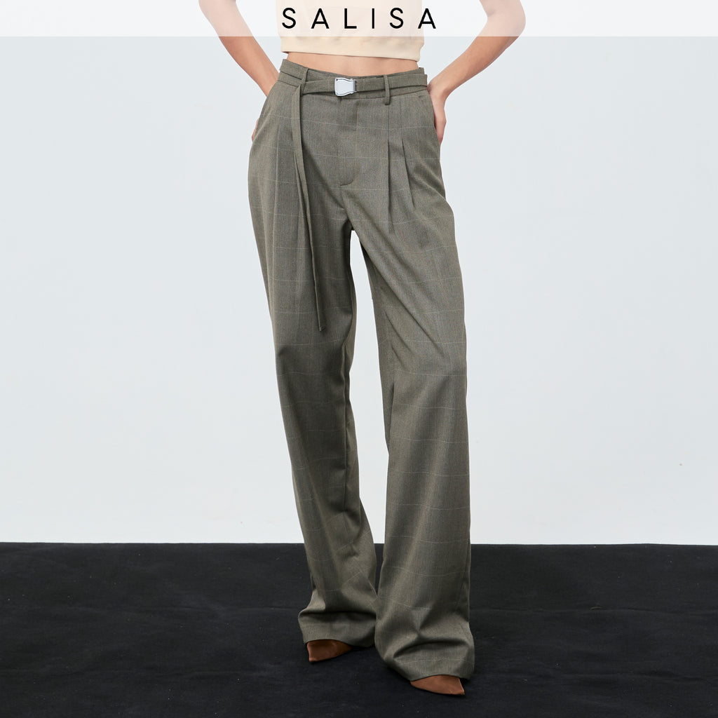PANTS PLEATED FW25 Herringbone Beige Mid-Rise