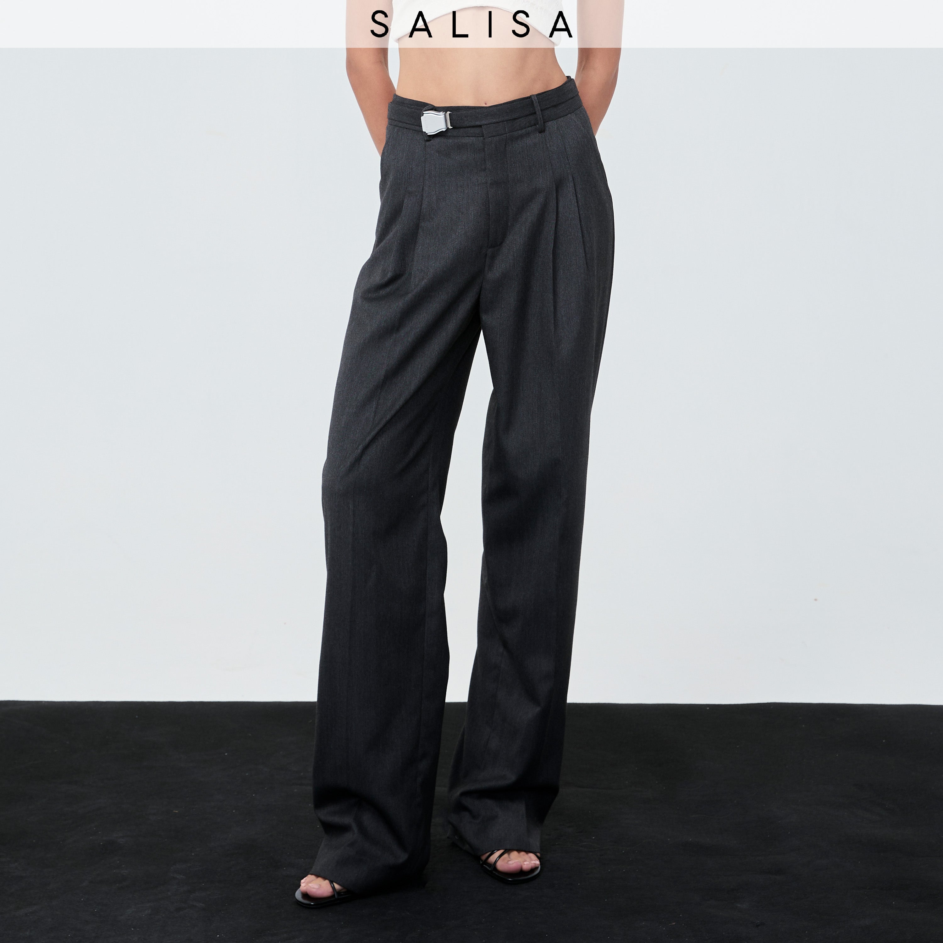 PANTS PLEATED FW25 Herringbone Beige Mid-Rise