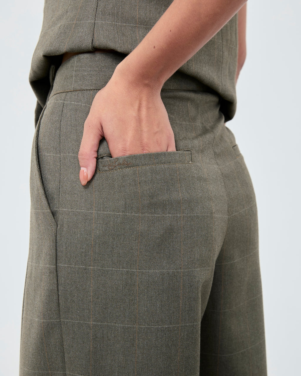 PANTS PLEATED FW25 Herringbone Beige Mid-Rise