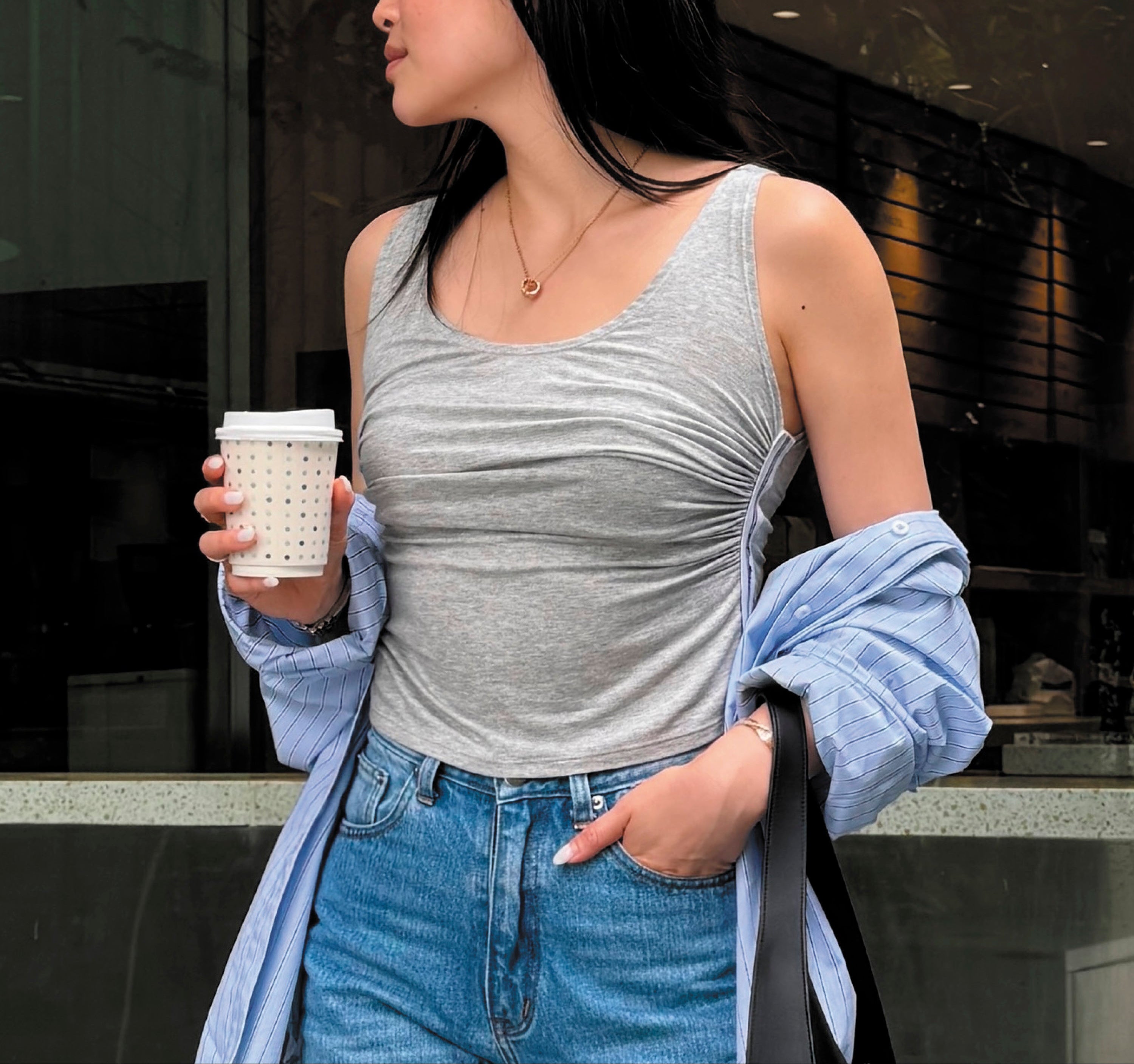 TANK Ruched Grey Glitter