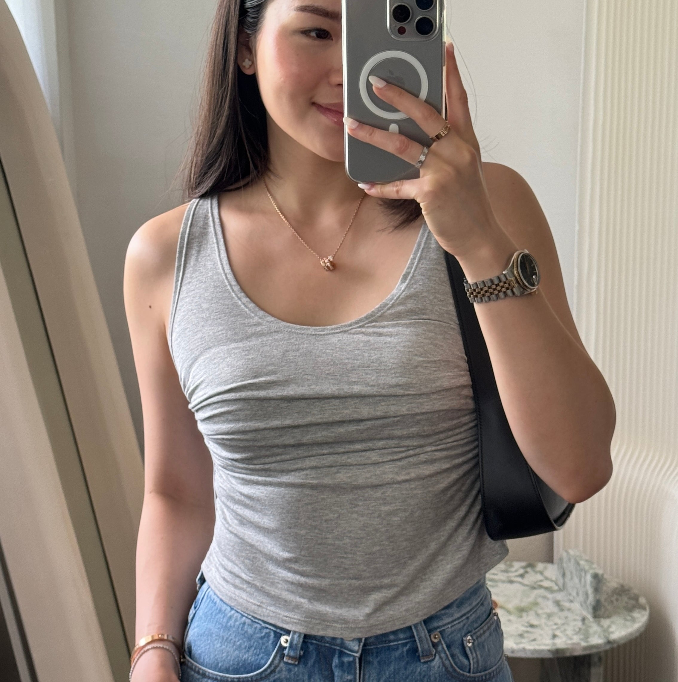 TANK Ruched Grey Glitter